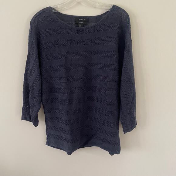 Tahari 100% Linen Light Weight Blue Knit Sweater Sz S - Picture 1 of 4